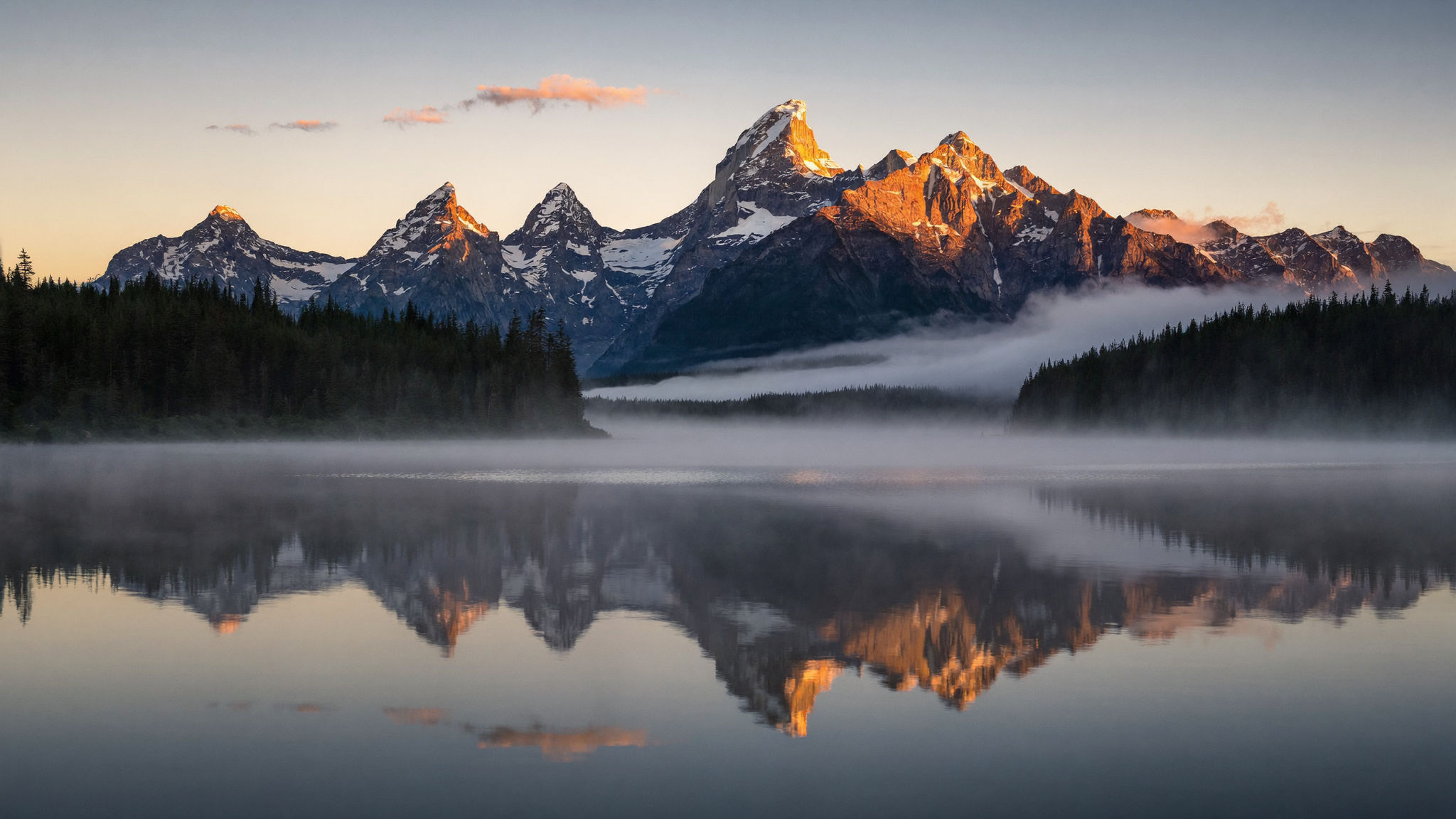 Original photograph, alpine lake sunrise, without Halobloom