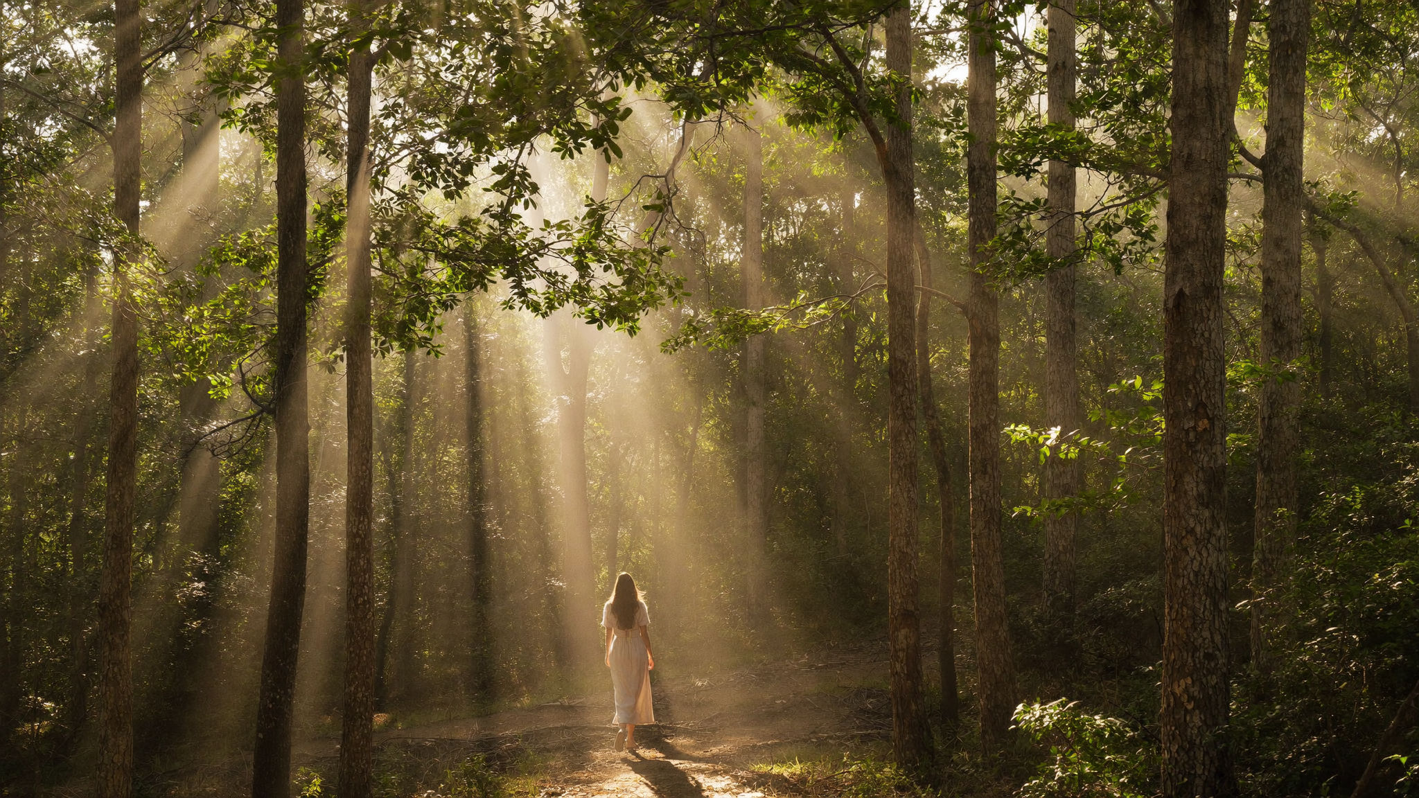 Original photograph, forest light rays, without Halobloom