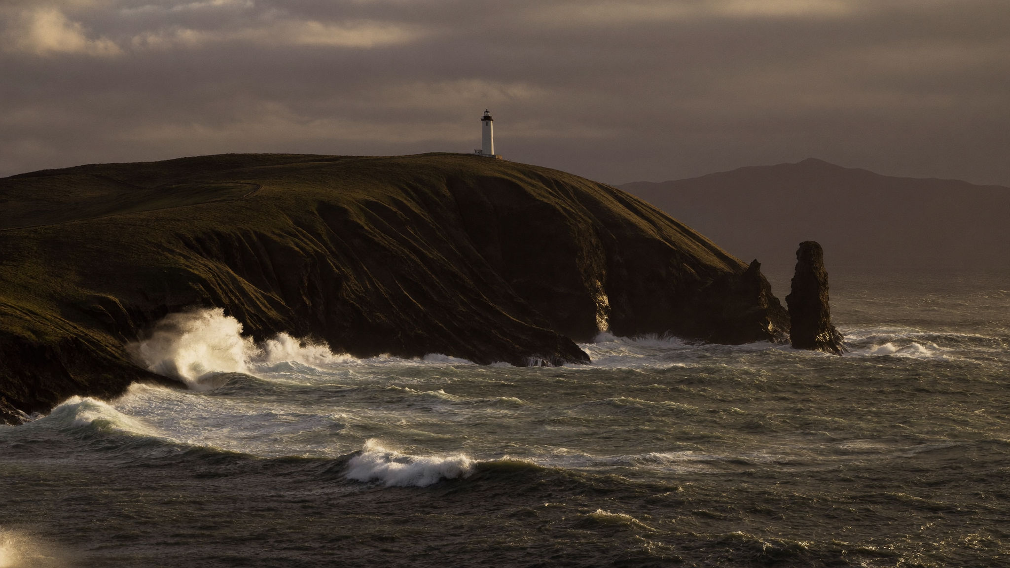 Original photograph, stormy coast lighthouse, without Halobloom