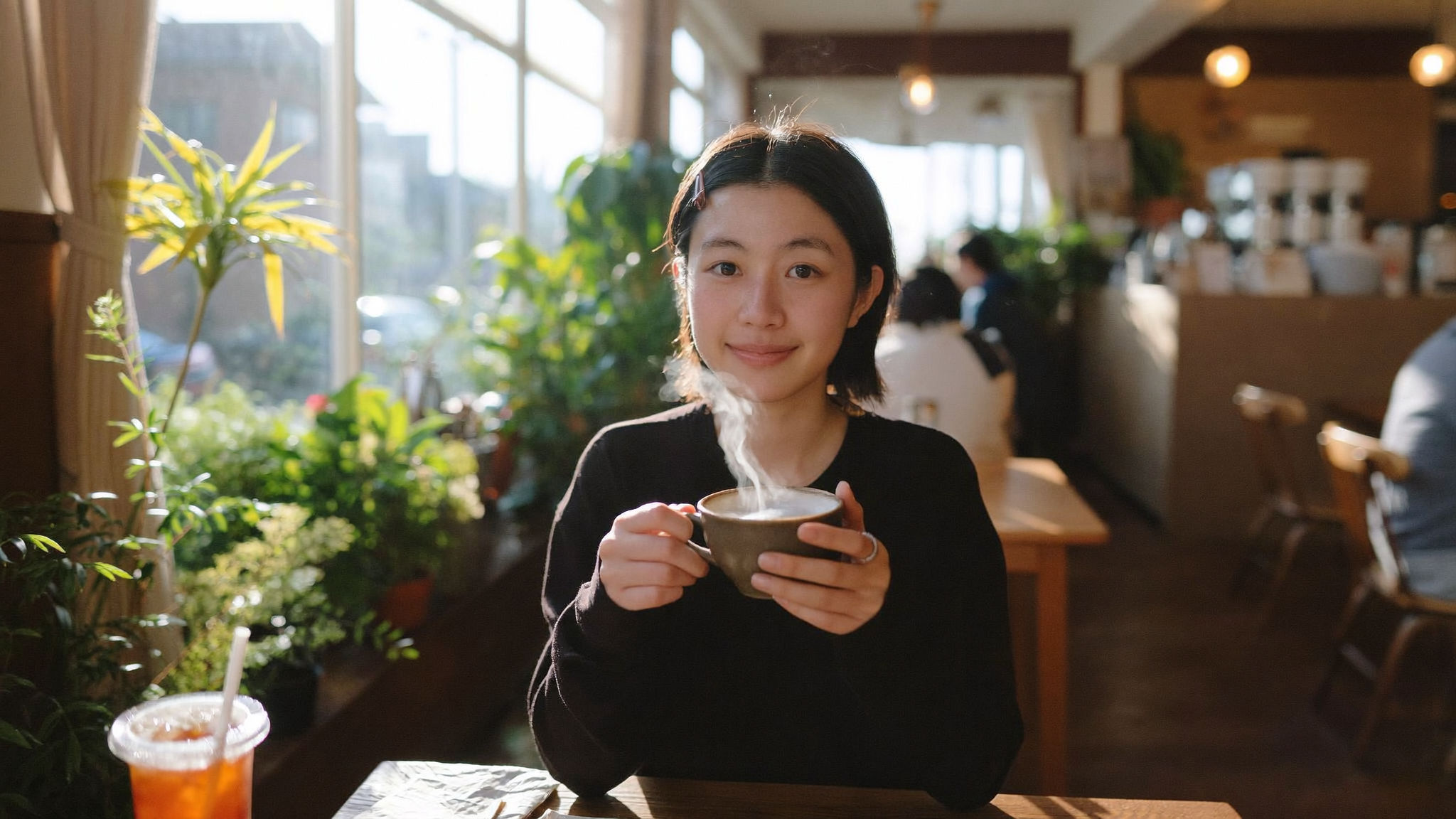 Original photograph, cafe window portrait, without Halobloom