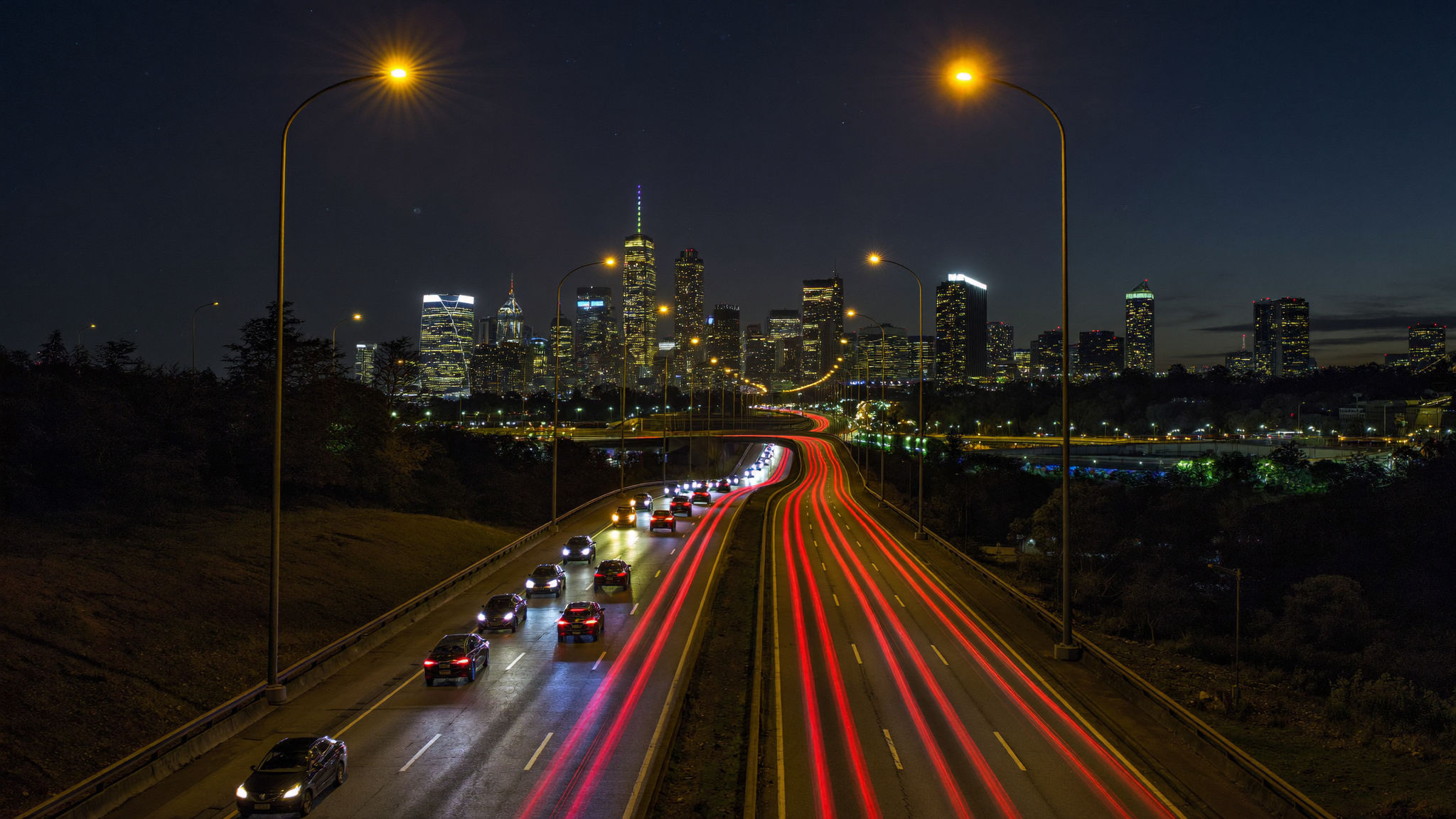 Original photograph, highway light trails, night, without Halobloom