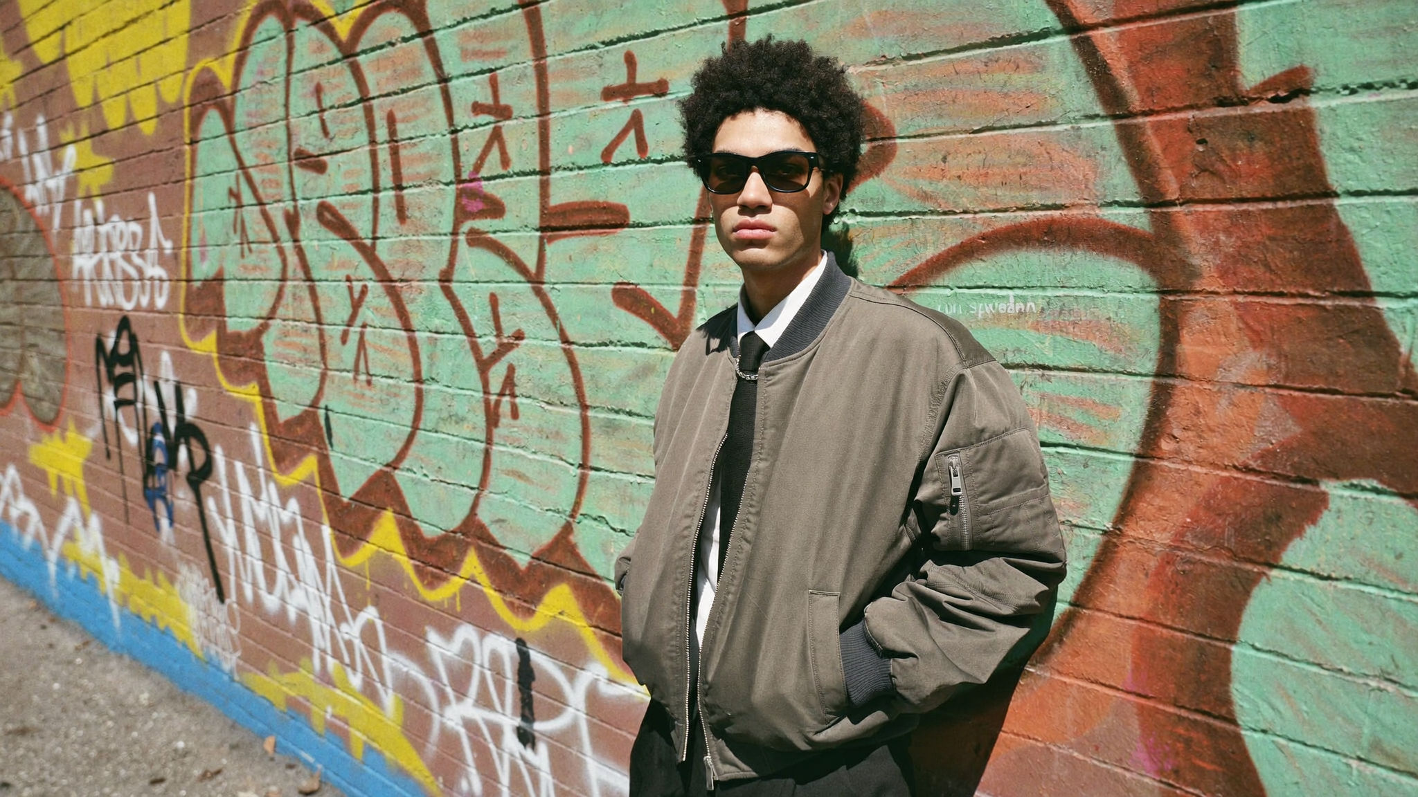 Original photograph, graffiti street portrait, midday, without Halobloom