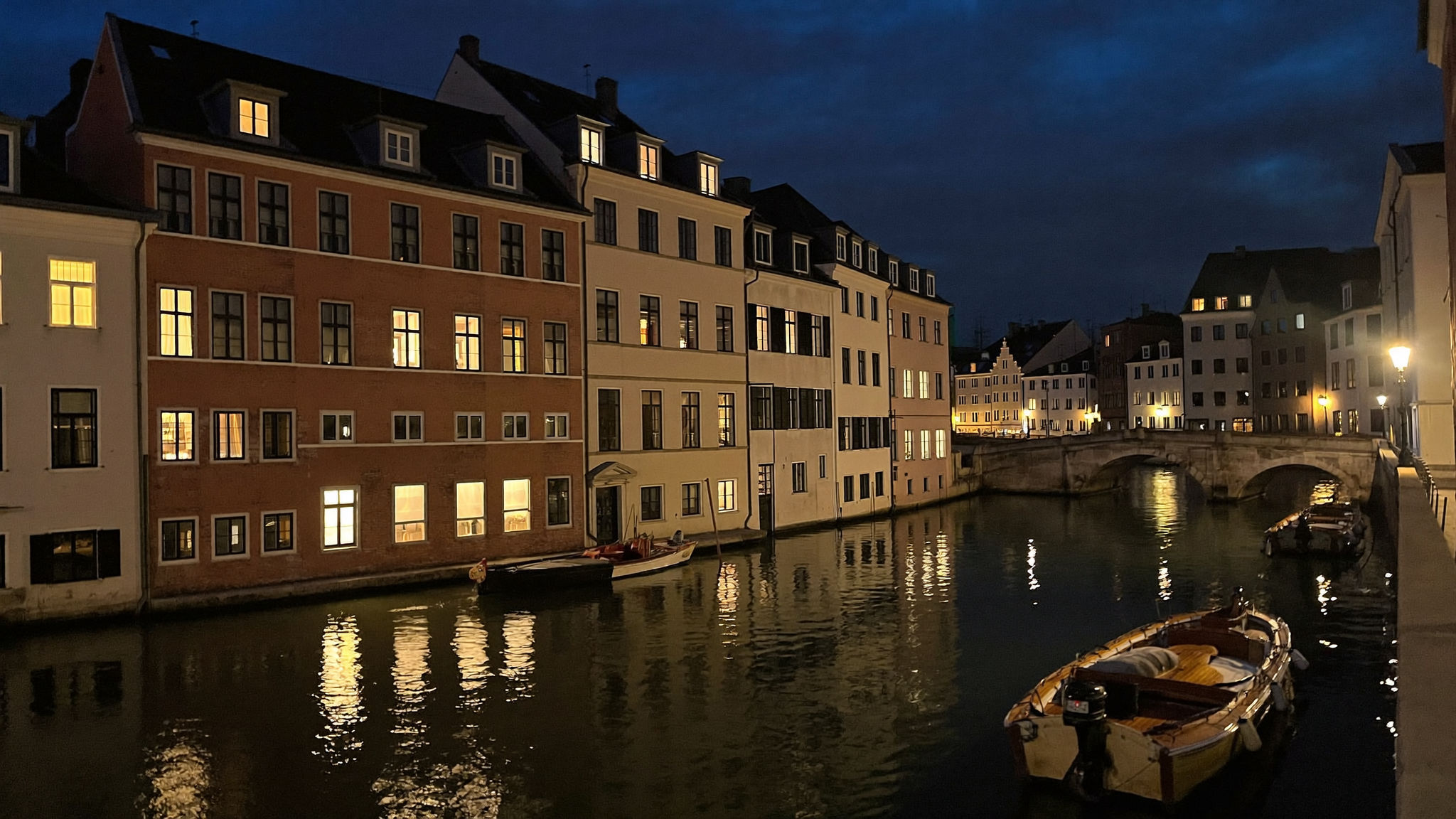 Original photograph, old-town canal, night, without Halobloom